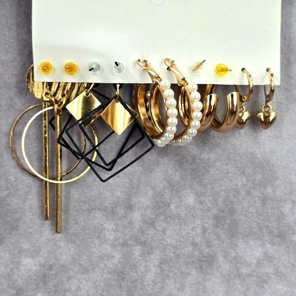 Gold Pearl Black Hoop Triangle Dangle Hook Fashion Jewelry Boho Earrings JB2-42 - Picture 4 of 4